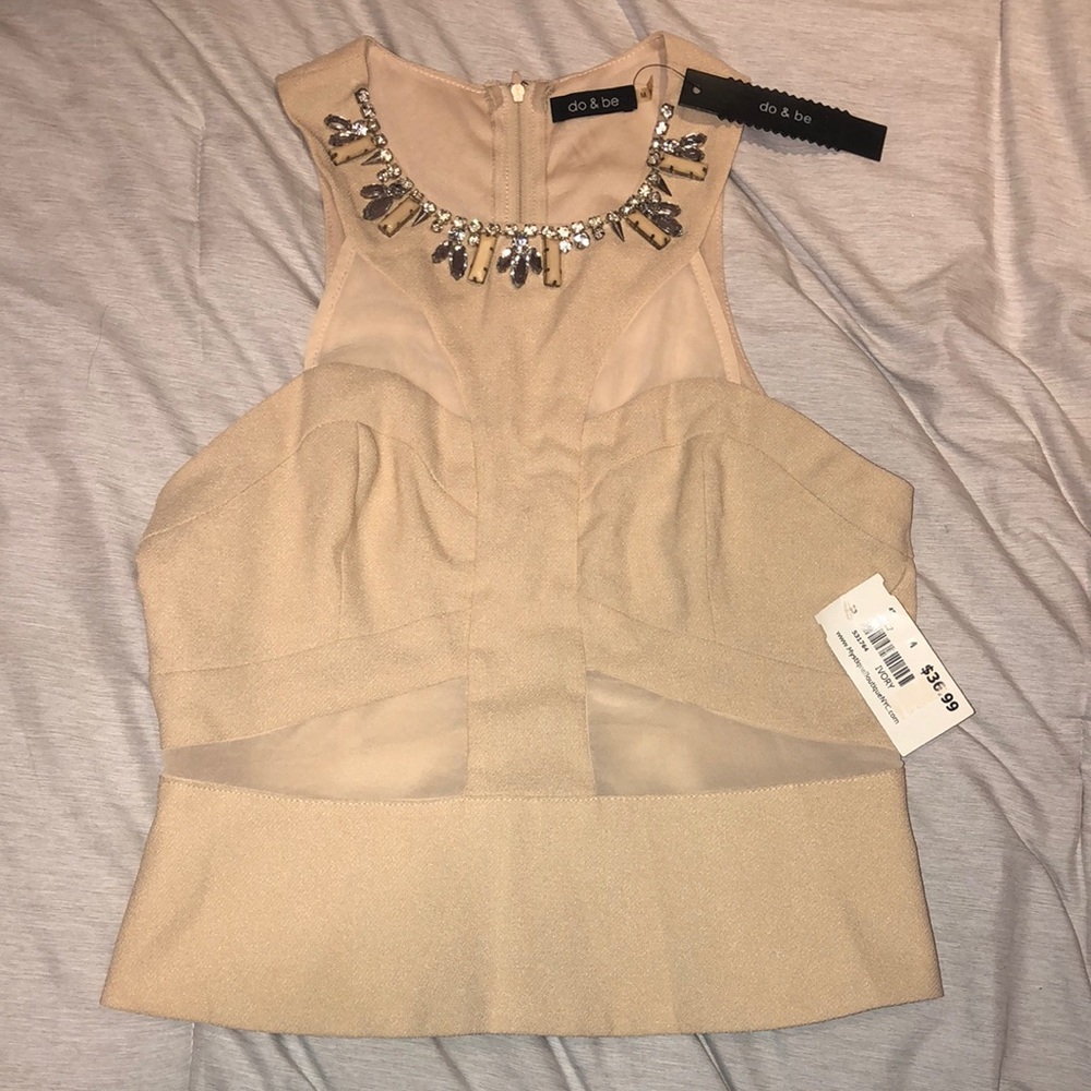 NWT Jeweled beige top